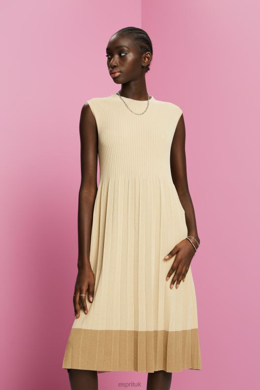 Esprit Pleated and sleeveless maxi dress with crewneck Women Light Beige Dresses P0D0X125 - Image 1