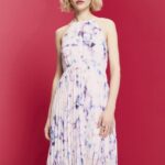 Esprit Pleated Chiffon Midi Dress Women White Dresses P0D0X94