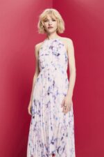 Esprit Pleated Chiffon Midi Dress Women White Dresses P0D0X94