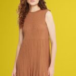 Esprit Pleated fit and flare dress Women Brown Dresses P0D0X382
