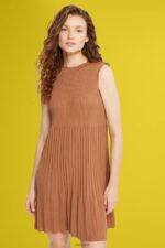 Esprit Pleated fit and flare dress Women Brown Dresses P0D0X382