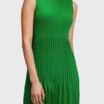 Esprit Pleated fit and flare dress Women Green Dresses P0D0X386