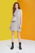 Esprit Pleated fit and flare dress Women Medium Grey Dresses P0D0X381 - Image 2