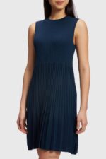 Esprit Pleated fit and flare dress Women Navy Dresses P0D0X384