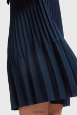 Esprit Pleated fit and flare dress Women Navy Dresses P0D0X384 - Image 4