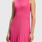 Esprit Pleated fit and flare dress Women Pink Fuchsia Dresses P0D0X385