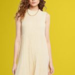 Esprit Pleated fit and flare dress Women Sand Dresses P0D0X383