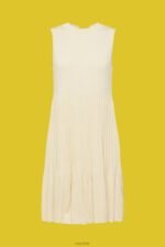 Esprit Pleated fit and flare dress Women Sand Dresses P0D0X383 - Image 5