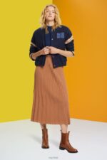 Esprit Pleated midi skirt Women Brown Skirts P0D0X482 - Image 2