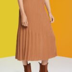 Esprit Pleated midi skirt Women Brown Skirts P0D0X482