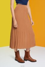 Esprit Pleated midi skirt Women Brown Skirts P0D0X482