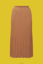 Esprit Pleated midi skirt Women Brown Skirts P0D0X482 - Image 5