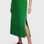 Esprit Pleated midi skirt Women Green Skirts P0D0X389