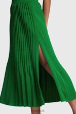Esprit Pleated midi skirt Women Green Skirts P0D0X389 - Image 5