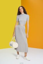 Esprit Pleated midi skirt Women Medium Grey Skirts P0D0X481 - Image 2