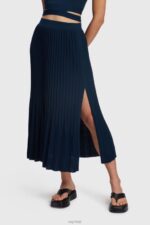 Esprit Pleated midi skirt Women Navy Skirts P0D0X390 - Image 2