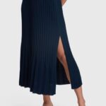 Esprit Pleated midi skirt Women Navy Skirts P0D0X390
