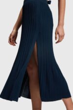 Esprit Pleated midi skirt Women Navy Skirts P0D0X390 - Image 5