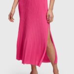 Esprit Pleated midi skirt Women Pink Fuchsia Skirts P0D0X391