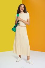 Esprit Pleated midi skirt Women Sand Skirts P0D0X483 - Image 2