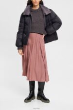Esprit Pleated midi skirt Women Terracotta Skirts P0D0X433 - Image 2