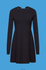 Esprit Pleated mini dress with long-sleeves & crewneck Women Black Dresses P0D0X127 - Image 5
