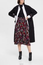 Esprit Pleated, patterned midi skirt Women Black Skirts P0D0X427 - Image 2