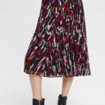 Esprit Pleated, patterned midi skirt Women Black Skirts P0D0X427