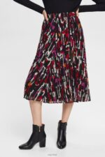 Esprit Pleated, patterned midi skirt Women Black Skirts P0D0X427