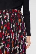 Esprit Pleated, patterned midi skirt Women Black Skirts P0D0X427 - Image 3
