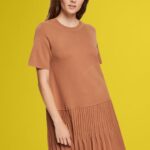 Esprit Pleated peplum dress Women Brown Dresses P0D0X488