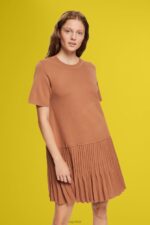 Esprit Pleated peplum dress Women Brown Dresses P0D0X488
