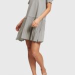 Esprit Pleated peplum dress Women Medium Grey Dresses P0D0X487