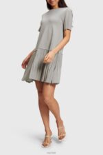 Esprit Pleated peplum dress Women Medium Grey Dresses P0D0X487