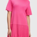 Esprit Pleated peplum dress Women Pink Fuchsia Dresses P0D0X380