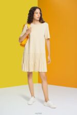 Esprit Pleated peplum dress Women Sand Dresses P0D0X489 - Image 2