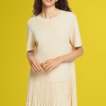 Esprit Pleated peplum dress Women Sand Dresses P0D0X489