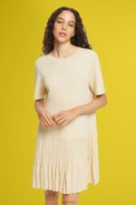 Esprit Pleated peplum dress Women Sand Dresses P0D0X489