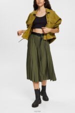 Esprit Pleated skirt with belt Women Dark Khaki Skirts P0D0X435 - Image 2