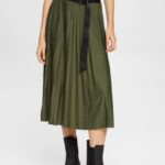 Esprit Pleated skirt with belt Women Dark Khaki Skirts P0D0X435