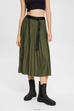 Esprit Pleated skirt with belt Women Dark Khaki Skirts P0D0X435