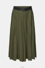 Esprit Pleated skirt with belt Women Dark Khaki Skirts P0D0X435 - Image 5