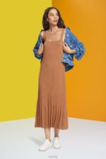 Esprit Pleated strap dress Women Brown Dresses P0D0X491 - Image 2