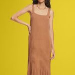Esprit Pleated strap dress Women Brown Dresses P0D0X491