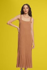Esprit Pleated strap dress Women Brown Dresses P0D0X491