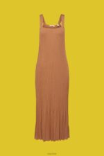 Esprit Pleated strap dress Women Brown Dresses P0D0X491 - Image 5