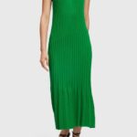 Esprit Pleated strap dress Women Green Dresses P0D0X387