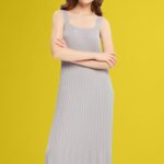 Esprit Pleated strap dress Women Medium Grey Dresses P0D0X490