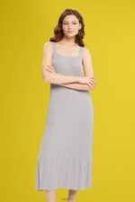 Esprit Pleated strap dress Women Medium Grey Dresses P0D0X490