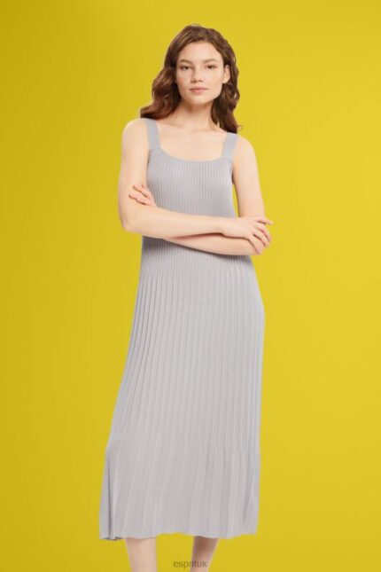 Esprit Pleated strap dress Women Medium Grey Dresses P0D0X490